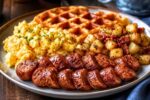 Hearty Breakfast Spread on a Rustic Wooden Table with Fresh Homemade Morning Favorites and Hot Coffee