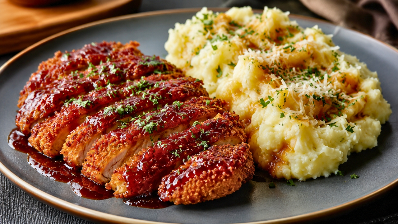 Crispy Tonkatsu and Creamy Mashed Potatoes Platter – Delicious Japanese Pork Cutlet Meal