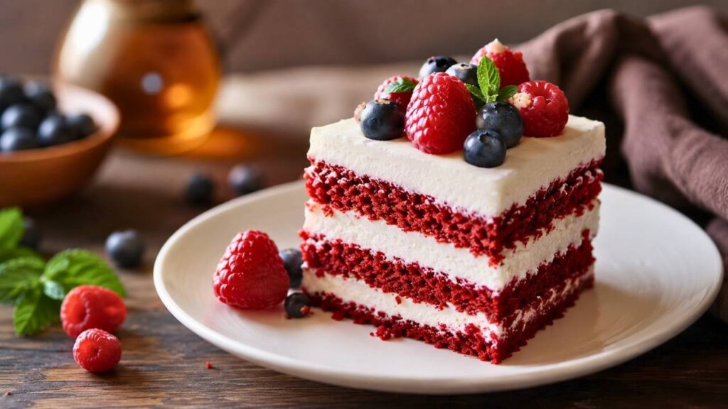 Delicious Red Velvet Cake Slice Recipe with Cream Cheese Frosting for a Rich and Moist Dessert Experience