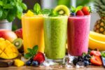 Vibrant Fruit Smoothies on a Wooden Table – Fresh, Healthy, and Delicious Homemade Drink Ideas for Every Day