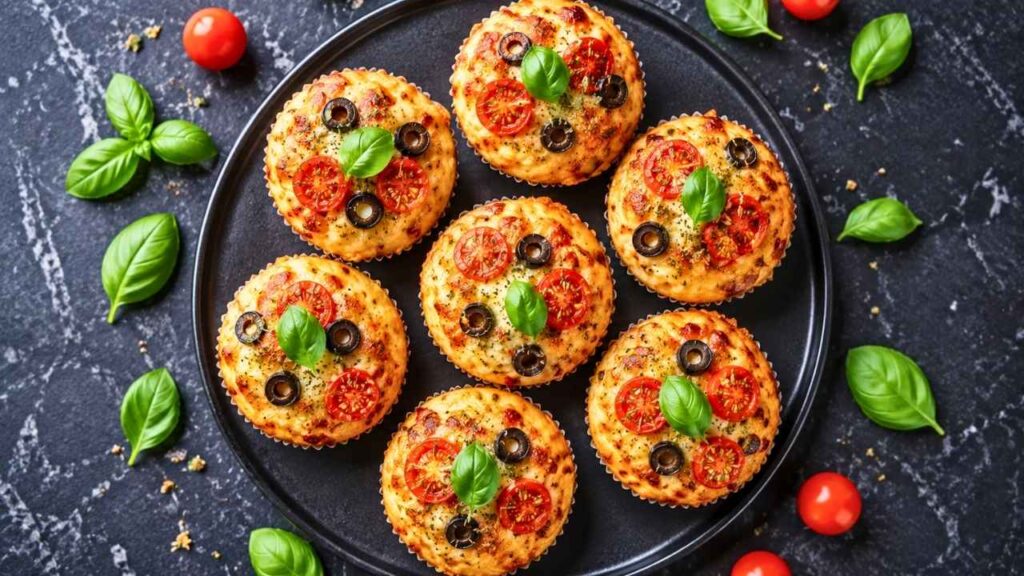 Easy Homemade Mini Pizza Tarts on a Dark Marble Surface – Perfect Bite-Sized Party Appetizer Recipe