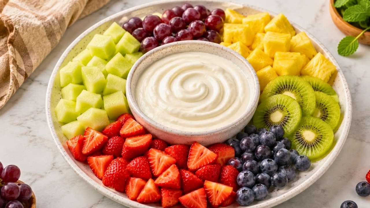 Fresh Fruit Platter with Creamy Yogurt Dip: An Easy, Healthy, and Delicious Snack for Any Occasion