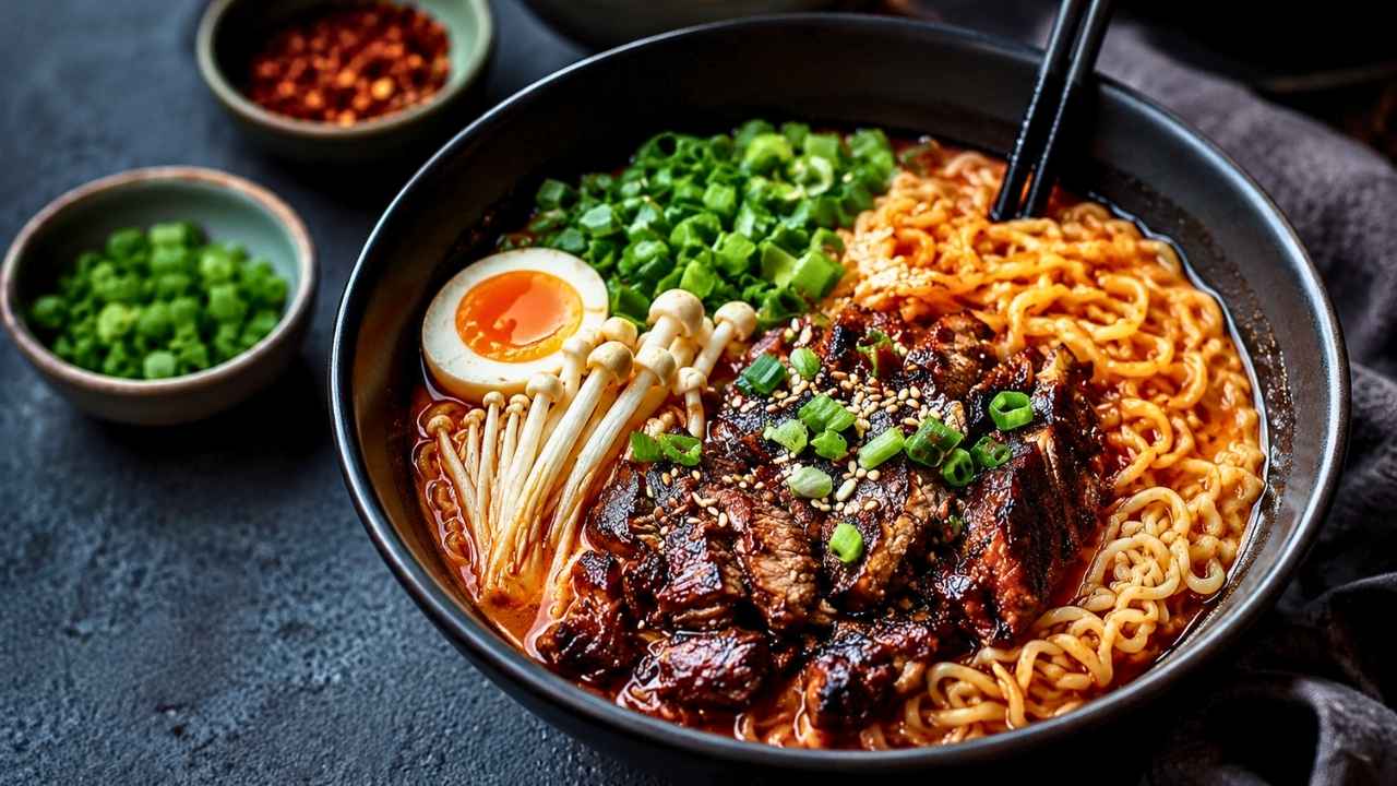 Spicy Ramen with Grilled Beef and Egg – Easy Homemade Japanese Noodle Bowl Packed with Bold Flavor and Comfort