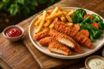 Crispy Chicken Tenders with Golden Fries and Fresh Garden Vegetables – A Delicious Family Meal Favorite