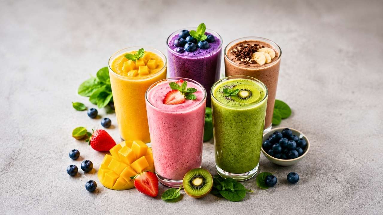 Vibrant Smoothie Platter with Fresh Fruits – A Healthy, Colorful, and Refreshing Breakfast Idea for Every Day