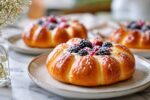 Soft Brioche Buns with Fresh Berries and Whipped Cream – Easy Homemade Sweet Breakfast Recipe