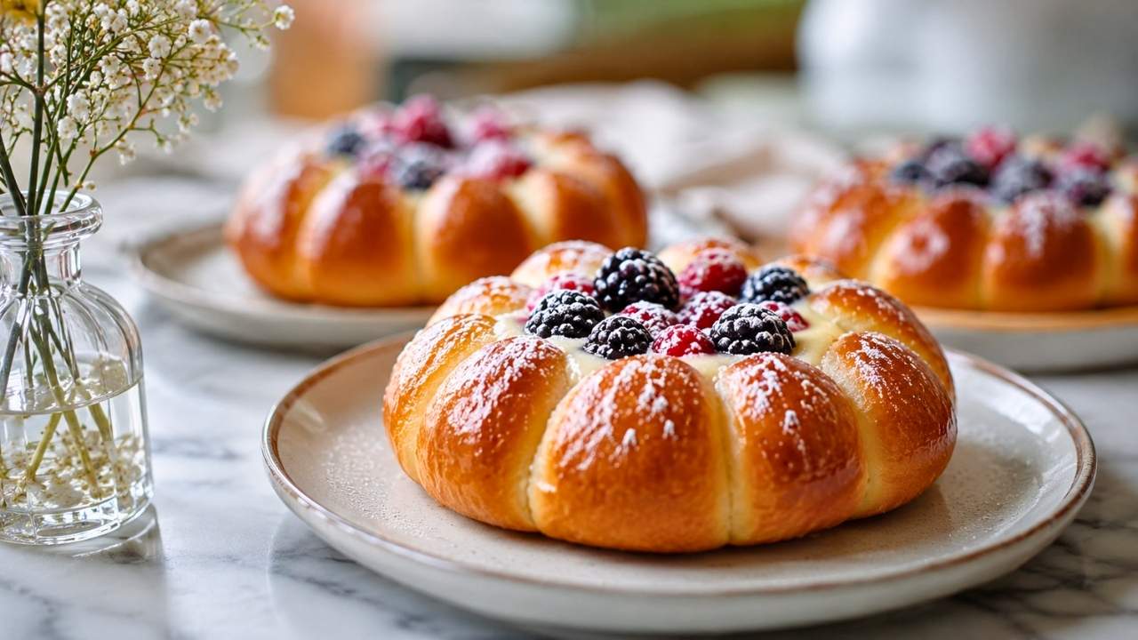 Soft Brioche Buns with Fresh Berries and Whipped Cream – Easy Homemade Sweet Breakfast Recipe