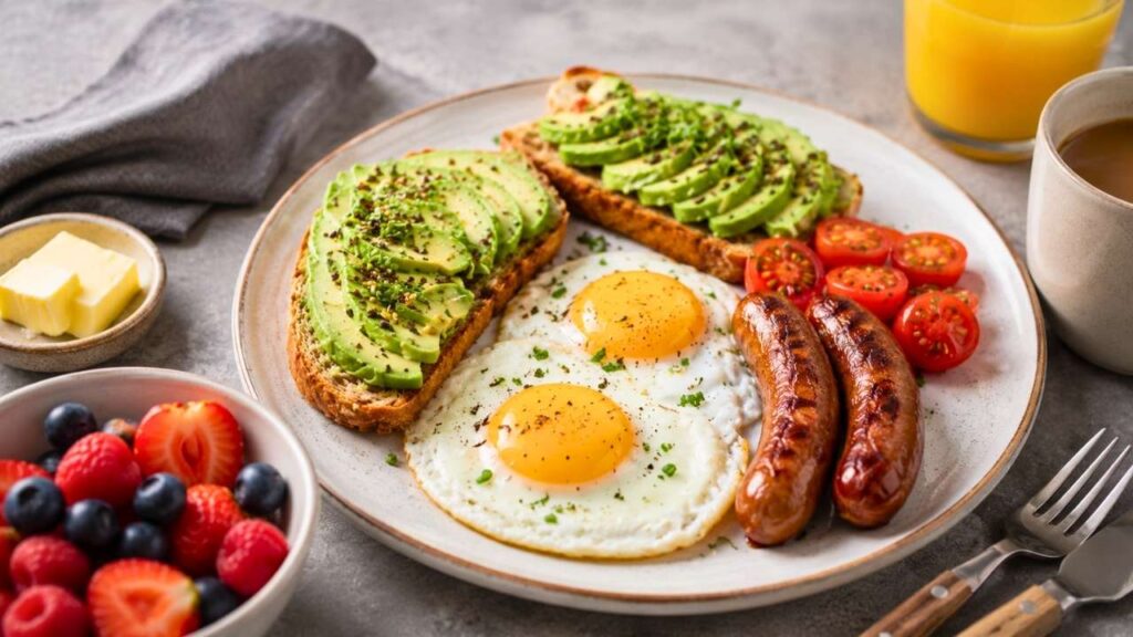 Delicious Breakfast Spread on a Stone Table with Fresh and Tasty Morning Foods for a Perfect Start to Your Day