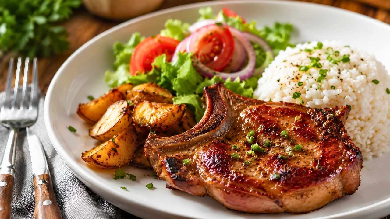Juicy Grilled Pork Chops with Delicious Side Dishes for a Complete Family Lunch